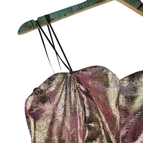 Vtg 1980's Jessica McClintock Gunne Sax Floral Foil Strappy Party Dress Sz 7/8 - Picture 6 of 12